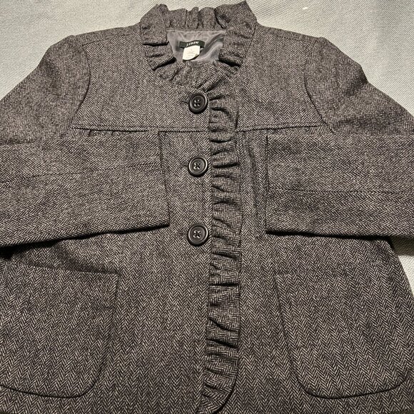 J CREW CROPPED RUFFLED BLAZER GRAY HERRINGBONE SIZE 8 - Picture 5 of 10